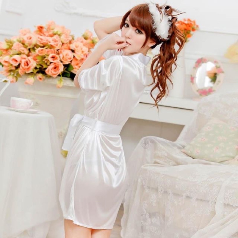 Tặng kèm chip - Áo choàng ngủ satin kiểu kimono AC55