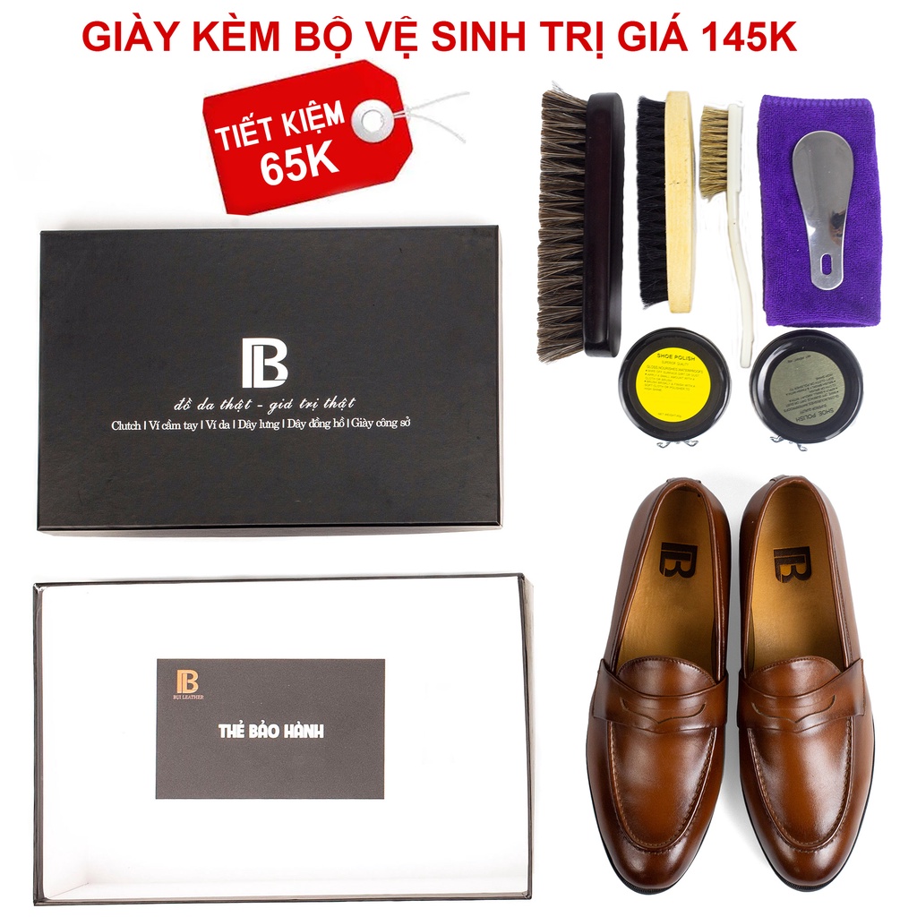 Giày lười nam da bò nappa cao cấp G120- Bụi leather- hộp sang trọng -Bảo hành 12 tháng