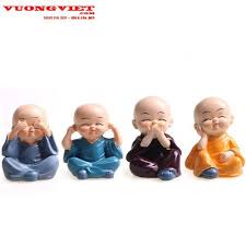 Bộ Tượng Chú Tiểu Tứ Không - Phật Phong Thủy 4 Tư Thế - Trang Trí Xe Hơi, Văn Phòng