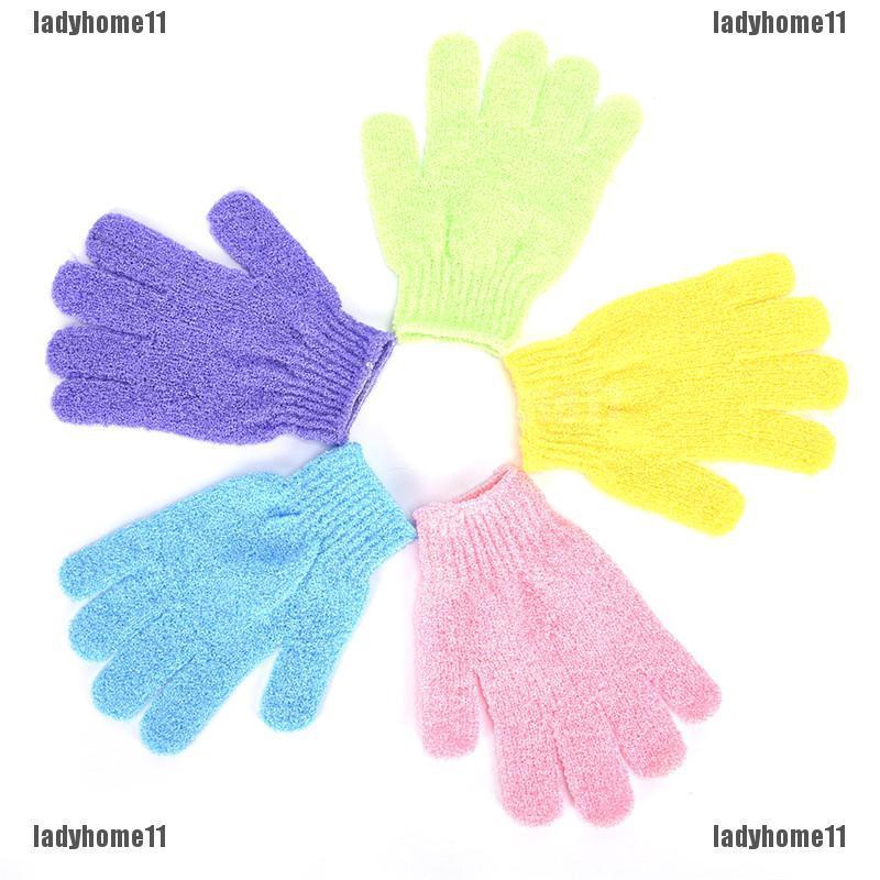 LHE Hea Fa 5 Pair Exfoliating Body Scrub Gloves Shower Bath Mitt Loofah Skin Massage
