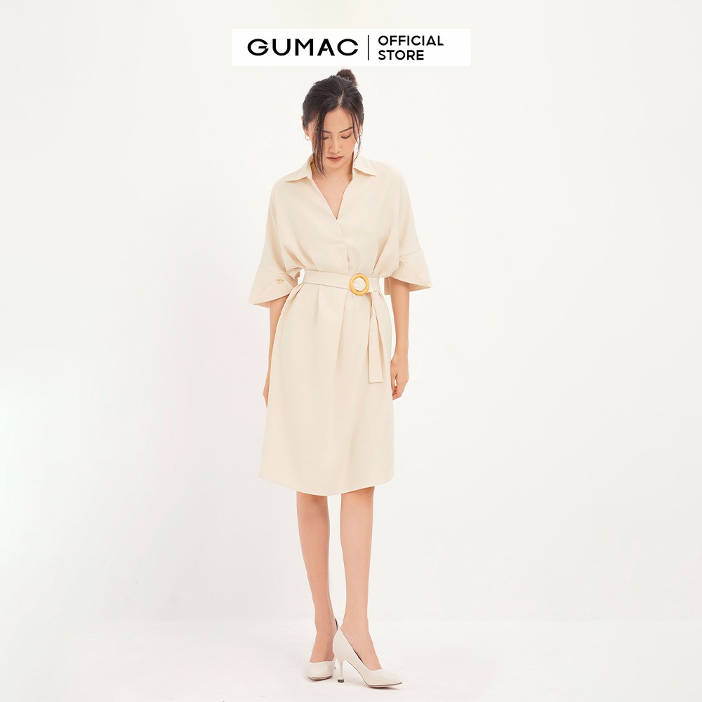 Đầm suông nữ GUMAC tay lỡ ohối đai eo cá tính, màu nude freesize DA12120 | BigBuy360 - bigbuy360.vn
