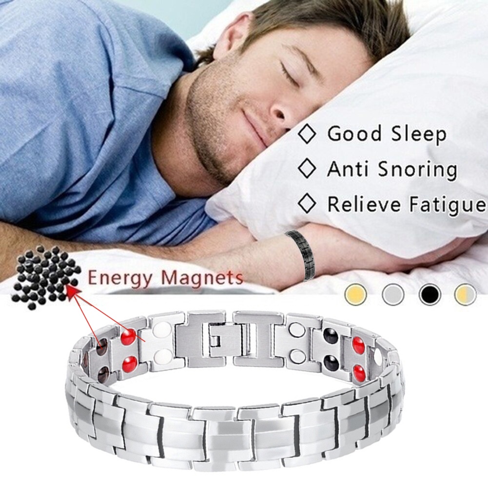 Vòng Đeo Tay Nam Châm Chăm Sóc Sức Khỏe Màu Vàng Bạc Thời Trang Cho Nam