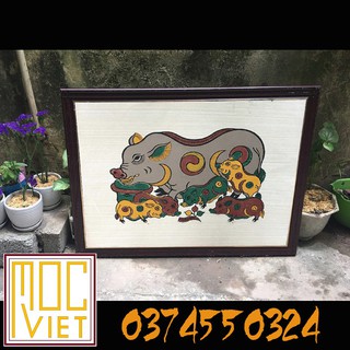 Tranh Đông Hồ Lợn Đàn - 37x52 cm - Tranh Khung