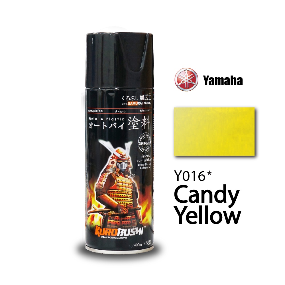 Combo cao cấp sơn Samurai, sơn xịt xe máy màu vàng Candy Y016 (Lót 2K04, Nền Y124, Màu Y016, Phủ 2K01)