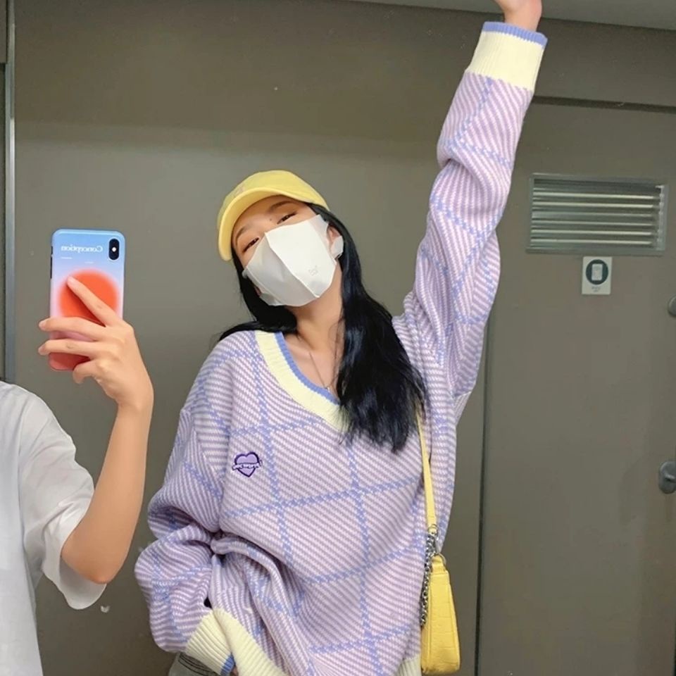 COZOK Áo len tay dài cổ chữ V form rộng kiểu dáng hợp thời trang