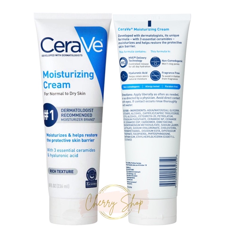 [Hàng USA] Kem dưỡng ẩm làm mềm và mịn da CeraVe Moisturizing Cream For Normal To Dry Skin (236ml)