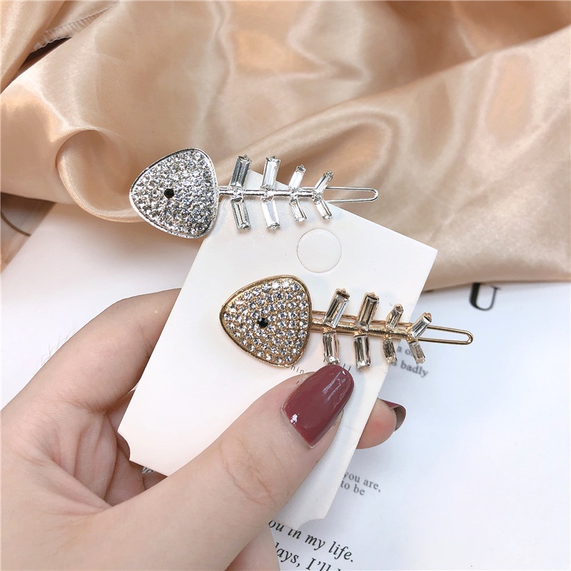 Kẹp Tóc Hình Xương Cá Đính Đá Thiết Kế Đơn Giản Thời Trang Hàn Quốc Cho Nữ