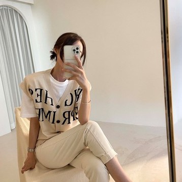 Áo Dệt Kim Sát Nách In Chữ Kiểu Retro Hàn Quốc Thời Trang