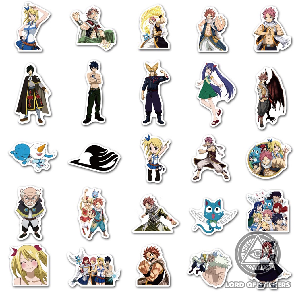 Set 50 Miếng Dán Hoạt Hình Fairy Tail Sticker Anime Manga Chống Thấm Nước Trang Trí Mũ Bảo Hiểm, Ván Trượt, Laptop, Sổ