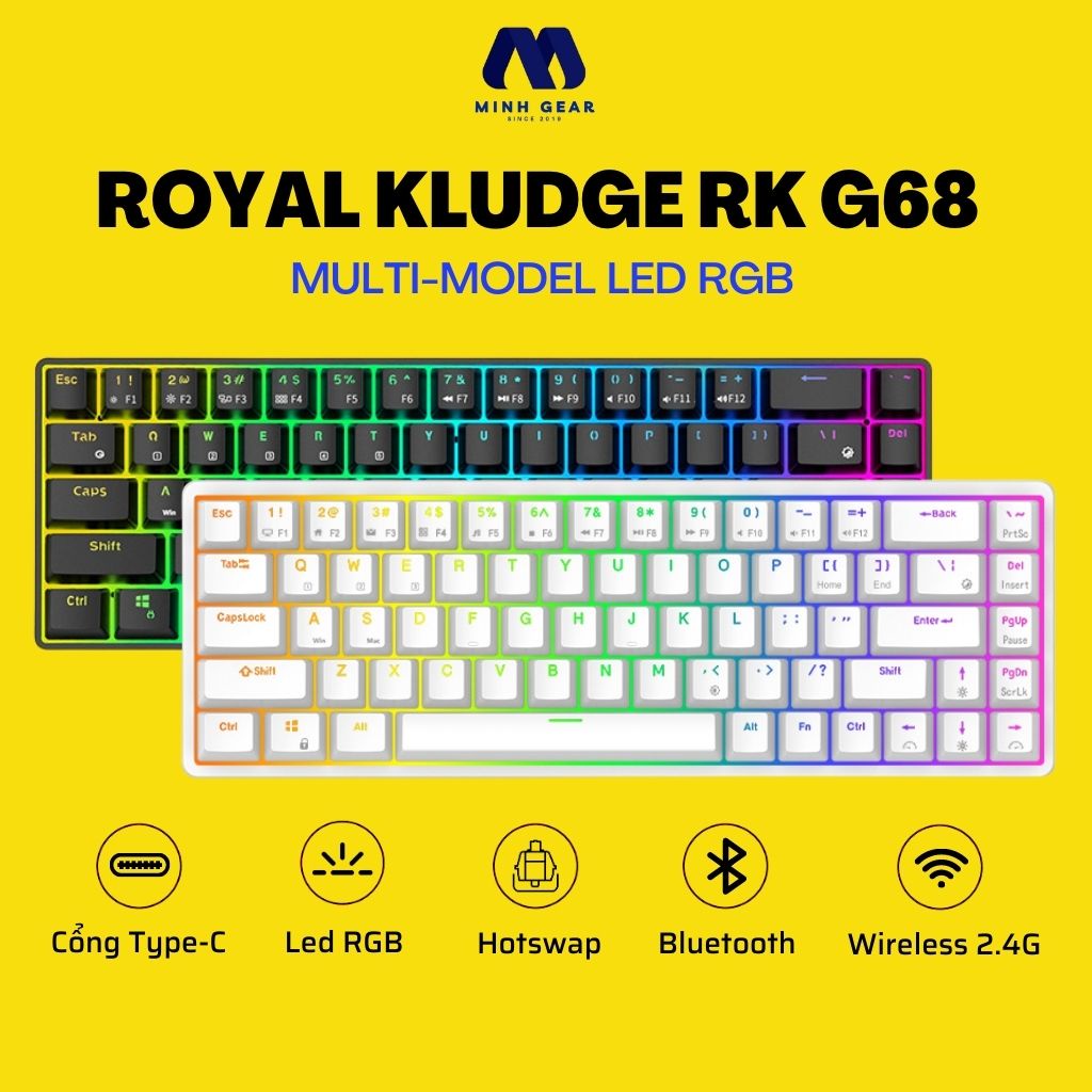 RK G68 RGB - Bàn phím cơ không dây Royal Kludge RK G68 Bluetooth 5.0 và Wireless 2.4G
