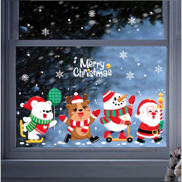Decal dán tường Noel Hít Tĩnh Điện không Dơ Kính - Tuần lộc đi trượt tuyết cùng các bạn