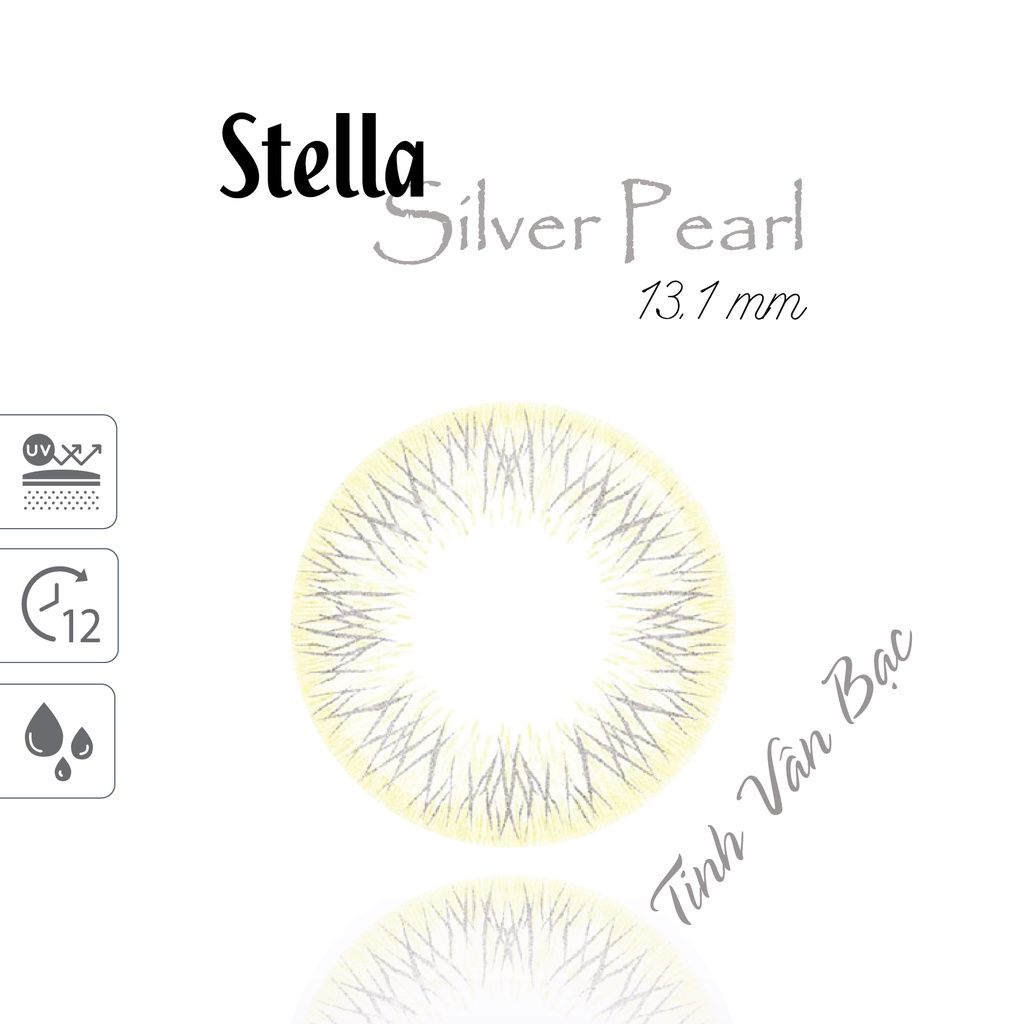 Kính Áp Tròng Hàn Quốc 1 Tháng Màu Nhũ Bạc Stella Silver Pearl ANN365 Ẩm Cao