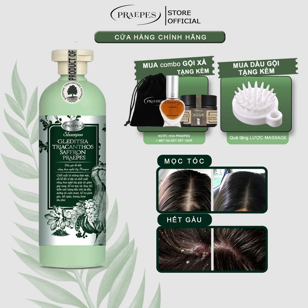 Dầu gội bồ kết nhụy hoa nghệ tây Praepes giảm rụng tóc ngừa gàu thể tích 400ml