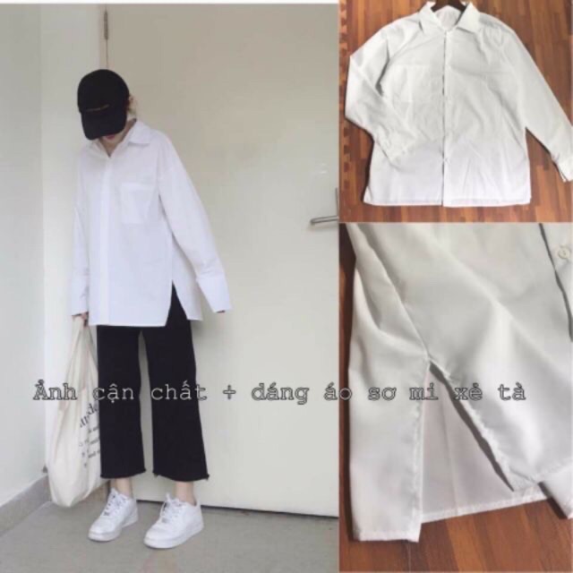 🌪Sơ Mi Tay Dài Trắng Xẻ Tà | BigBuy360 - bigbuy360.vn