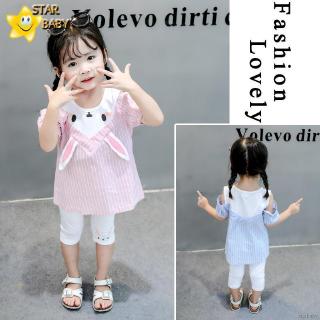 Set áo thun trễ vai + quần sọt cho bé gái