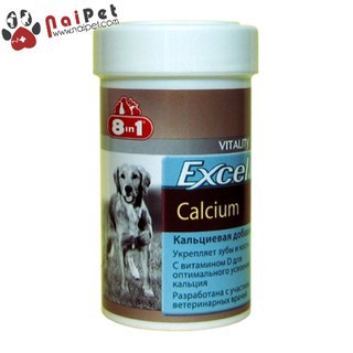Viên Bổ Sung Canxi Khoáng Chất Vitamin D3 Cho Chó 8 in 1 Excel Calcium Nga Hộp 155 Viên
