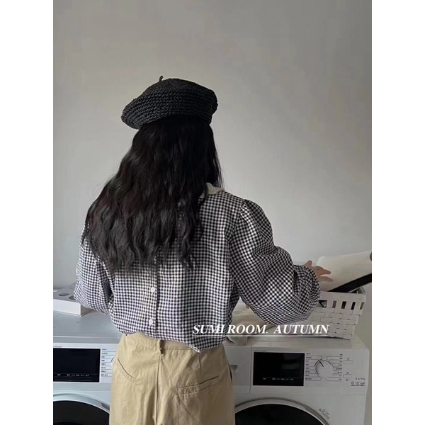 Áo Sơ Mi Caro Cổ Viền Bèo Tiểu Thư Theday