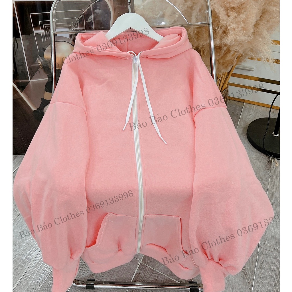 Khoác Nỉ Trơn Hoodie Dáng Rộng Hàn Quốc Nam Nữ Unisex Túi Rộng Mũ To Tay Bồng