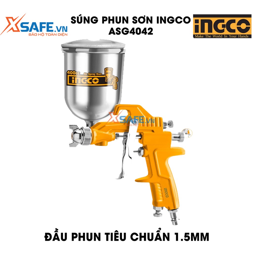 Súng phun sơn INGCO ASG4042 - Súng phun sơn đầu phun tiêu chuẩn 1.5mm, áp suất 3.0-4.0 bar, thể tích bình nhôm 400cc