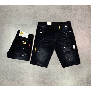 Quần jeans short lửng nam hoạ tiết phun sơn phong cách độc đáo 2022