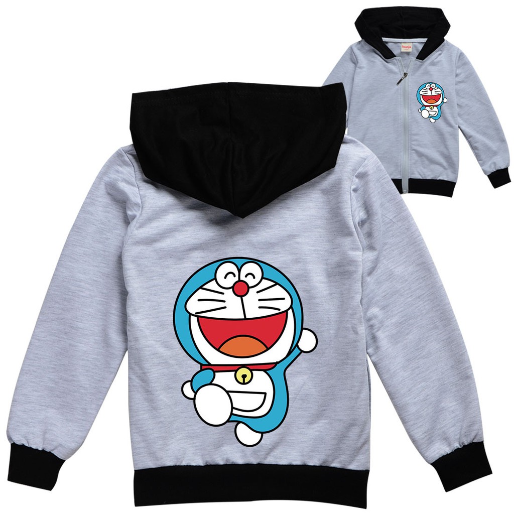 Doraemon Áo Khoác Tay Dài Chất Liệu 100% Cotton Kích Thước 100cm ~ 170cm Có Khóa Kéo Họa Tiết Hoạt Hình Cho Bé Trai Và Gái