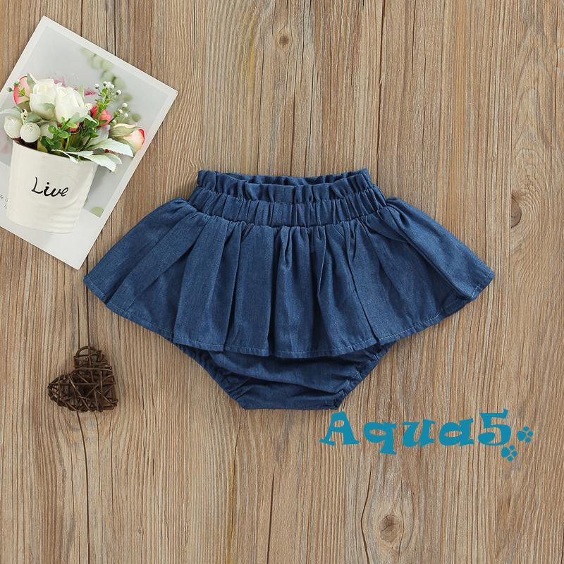 Quần Short Denim Lưng Thun Xếp Ly Xinh Xắn Cho Bé Gái