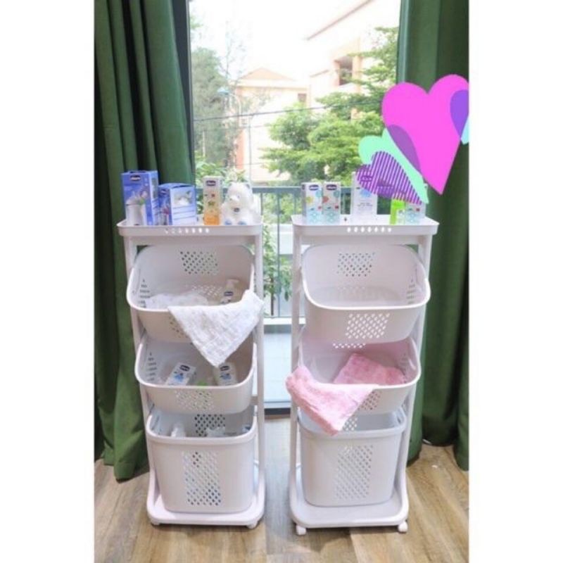 Kệ 3 tầng đựng đồ đa năng có bánh xe di chuyển tiện dụng