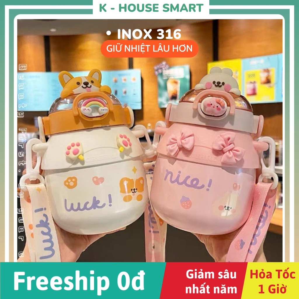 Bình giữ nhiệt cho bé cute hoạt hình inox 316 dung tích 780ml kiểu dáng dễ thương quà tặng khắc tên