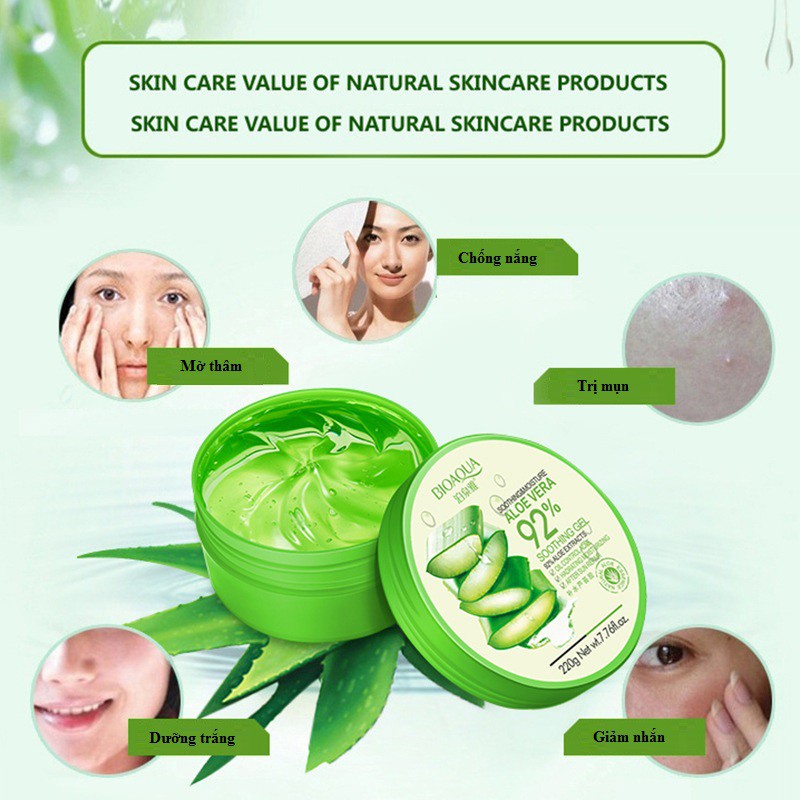 Gel Nha Đam Lô Hội Bioaqua 220g Làm Mát Dịu Da, Dưỡng Da, Tóc, Móng Tay