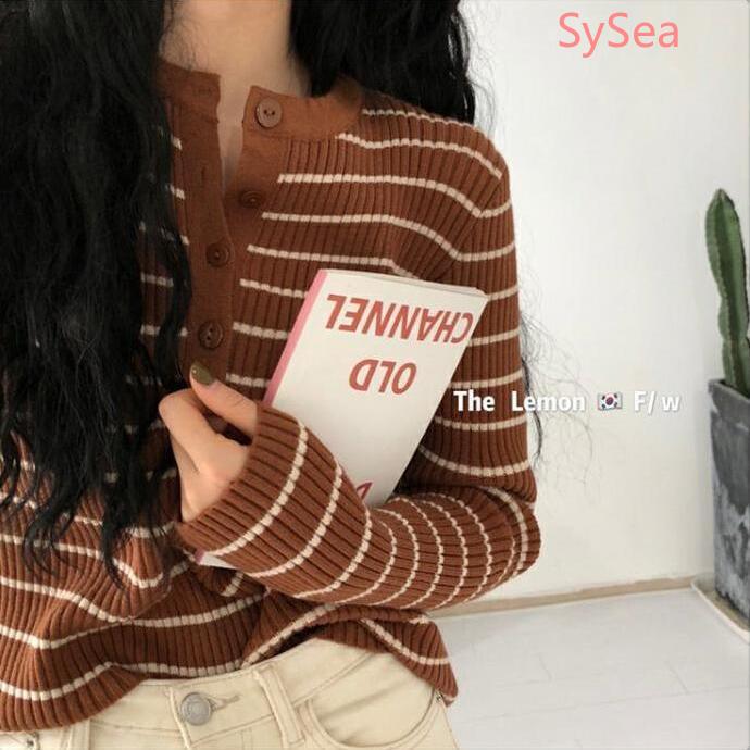 Áo Dệt Kim Tay Dài Hoạ Tiết Kẻ Sọc Thời Trang Mùa Thu