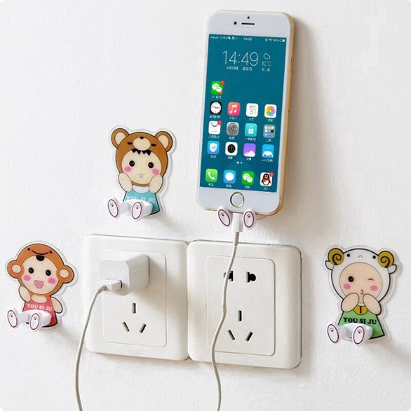 Power Plug Wall Hook/ Holder Wall Adhesive Hanger Socket Storage/ Cartoon Animals Adhesive Strength Shelf Claw