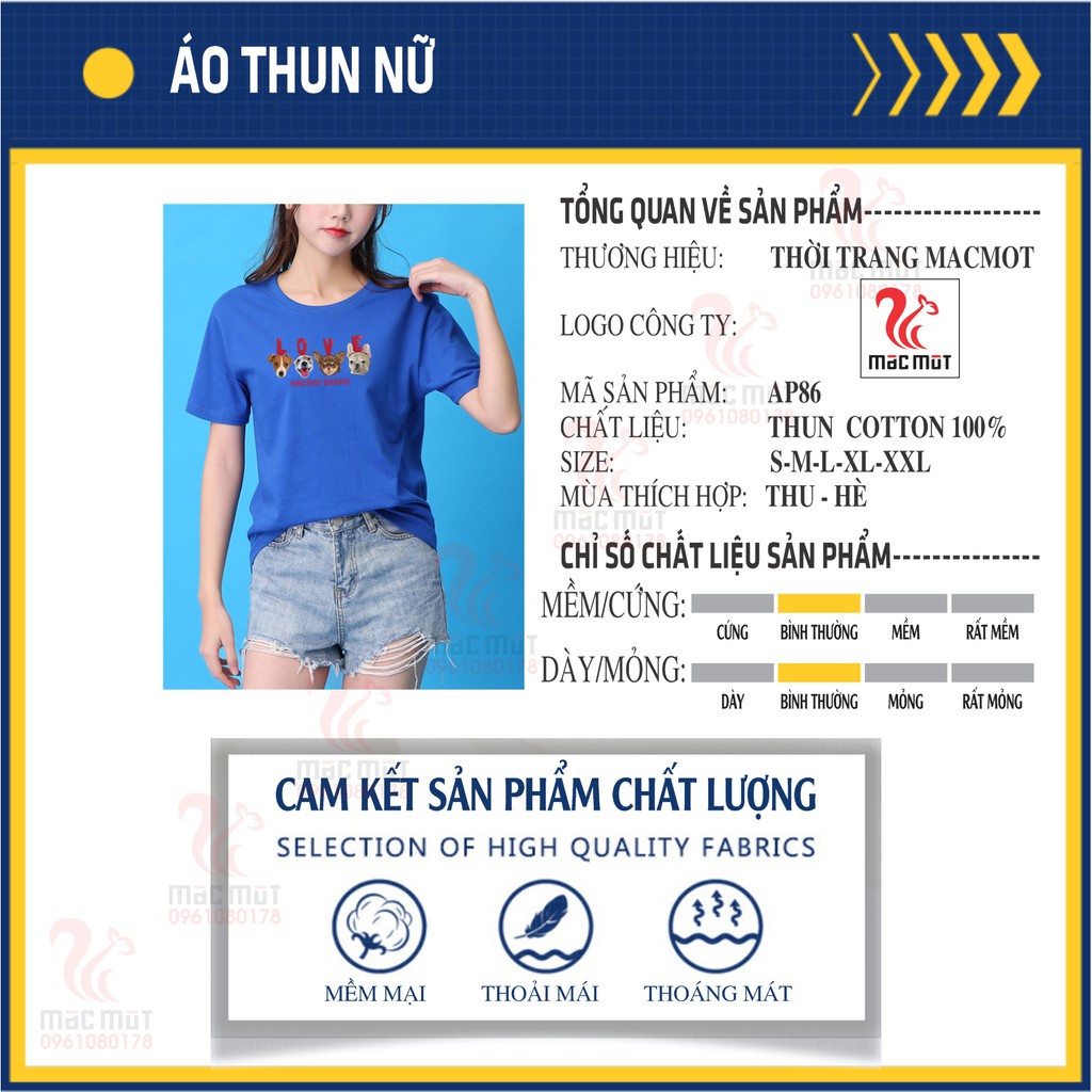 AP86 - Áo thun nữ cotton thời trang dễ thương, làm đồ đi chơi, đồ mặc nhà, đồ đi ngủ. Áo phong tay ngắn mùa hè. Macmot