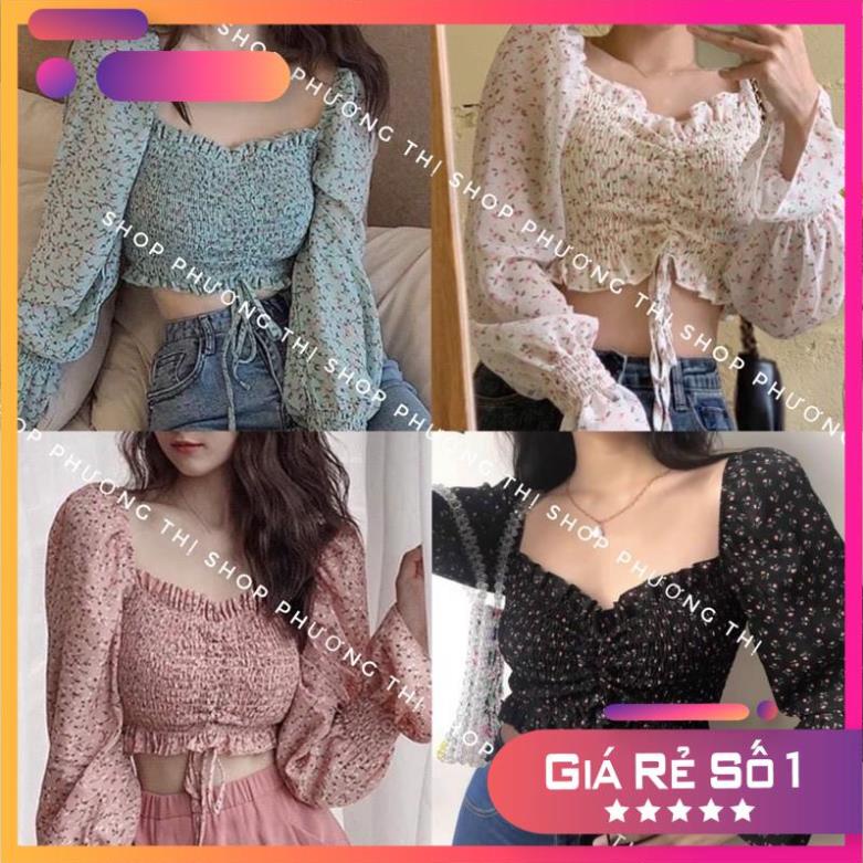 Hàng Chuẩn L1 - Hàng Chuẩn L1 - Áo croptop hoạ tiết hoa nhí liti xinh (video/hình thật/sẵn)
