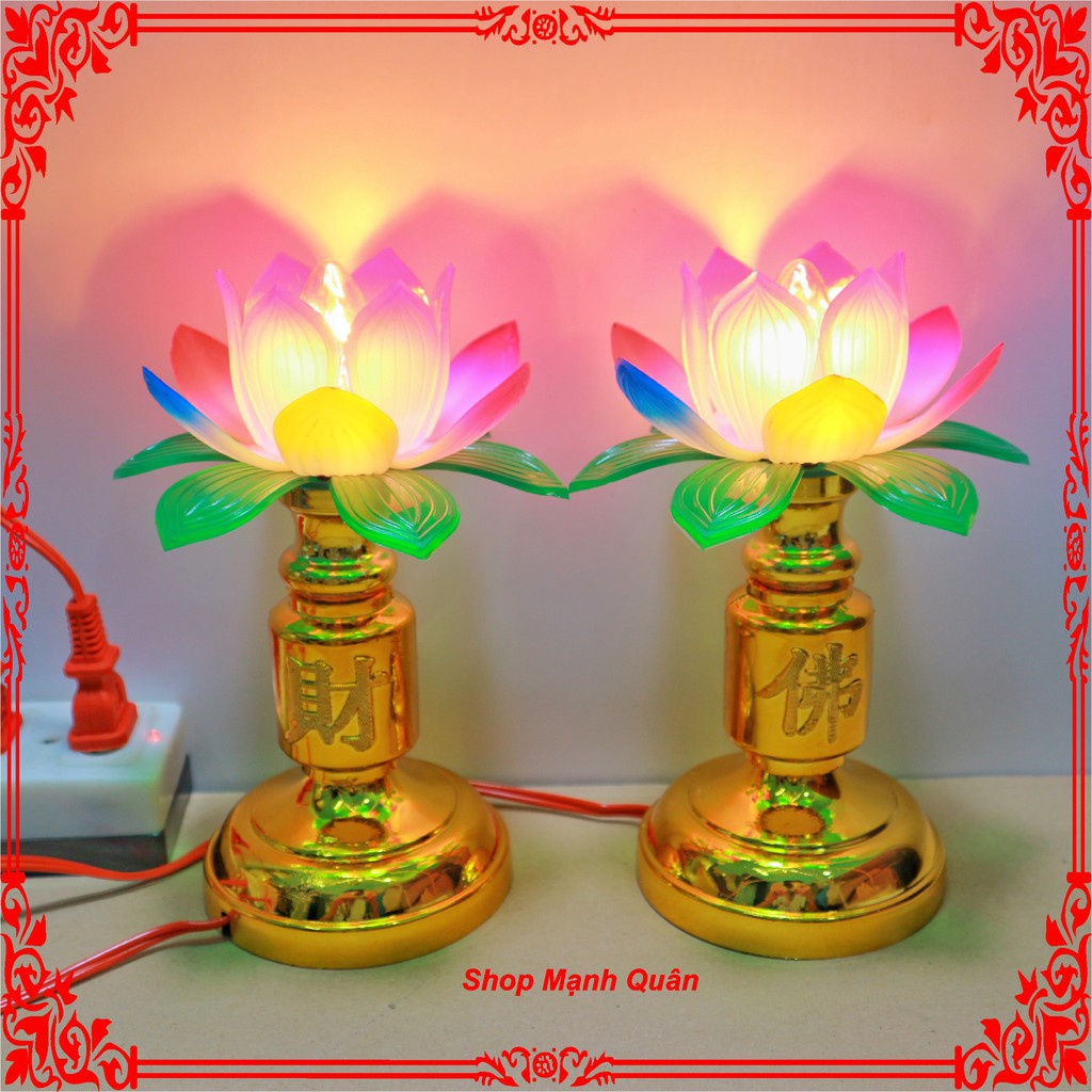 ❣♚◎Bộ 2 đèn thờ cúng hoa sen, để bàn thờ, phật, thổ địa -