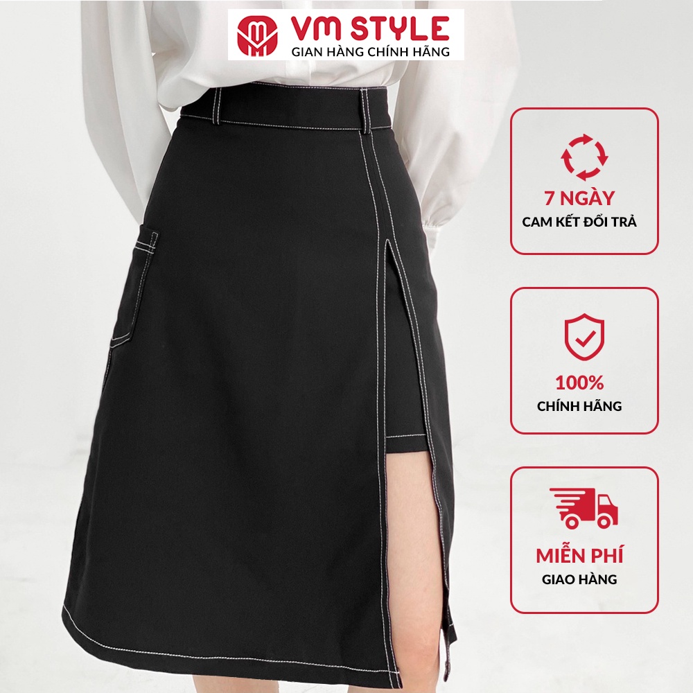 Chân váy dài vintage VMSTYLE thiết kế xẻ tà phối viền nổi bật cá tính -0515- CVD00001
