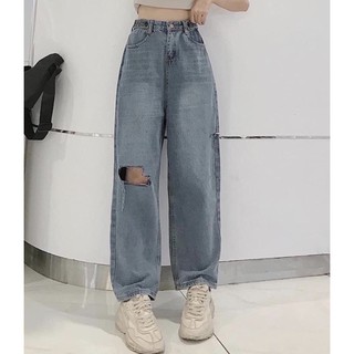 Quần jeans suông rách gối
