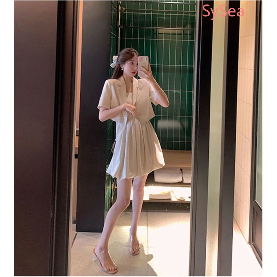 Set Đầm Hai Dây Và Áo Khoác Blazer Thời Trang Mùa Hè Phong Cách Hàn Quốc Cho Nữ