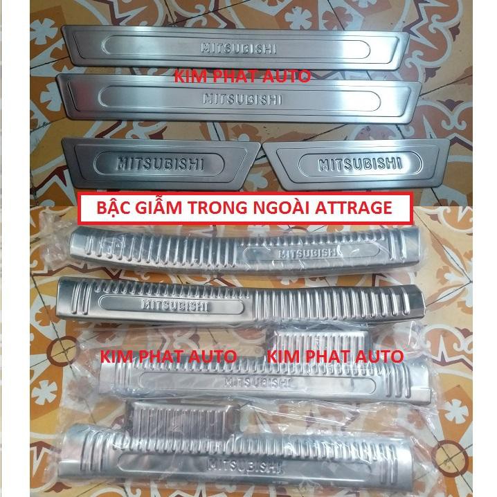 Bộ 8 nẹp bước chân trong và ngoài inox xe Mitsubishi Attrage các đời từ 2015 đến 2021
