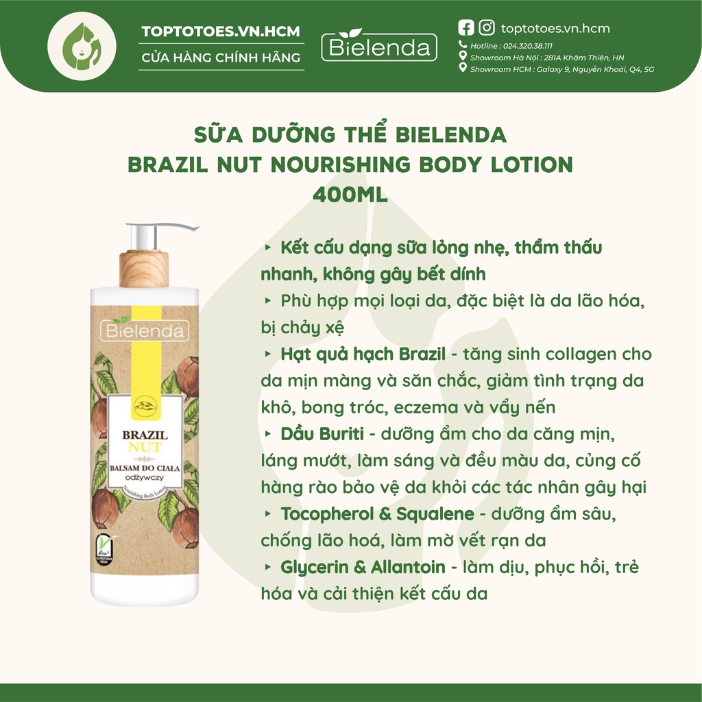 Dưỡng thể Bielenda Coconut Oil & Brazil Nut dưỡng ẩm sâu, làm sáng và trẻ hóa da 250ml/400ml