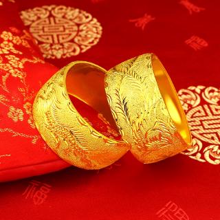 Vòng tay mạ vàng 24K khắc hình rồng phượng 30mm sang trọng dành cho cô dâu trong tiệc cưới