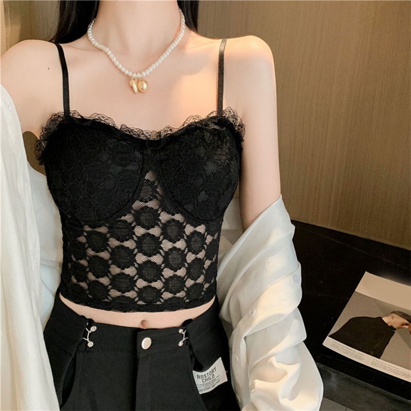 Oneri Áo Lót Ren Lưới Croptop Hai Dây Có Đệm Ngực Gợi Cảm Cho Nữ