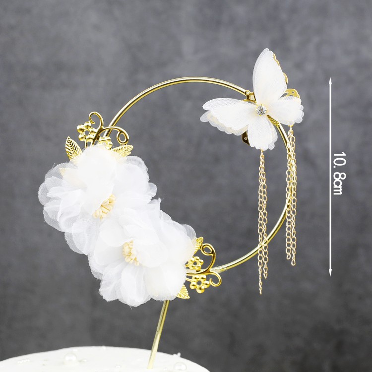 Phụ Kiện Trang Trí Bánh Kem Hình Vòng Bắt Giấc Mơ Phối Lông Vũ Trắng Dễ Thương