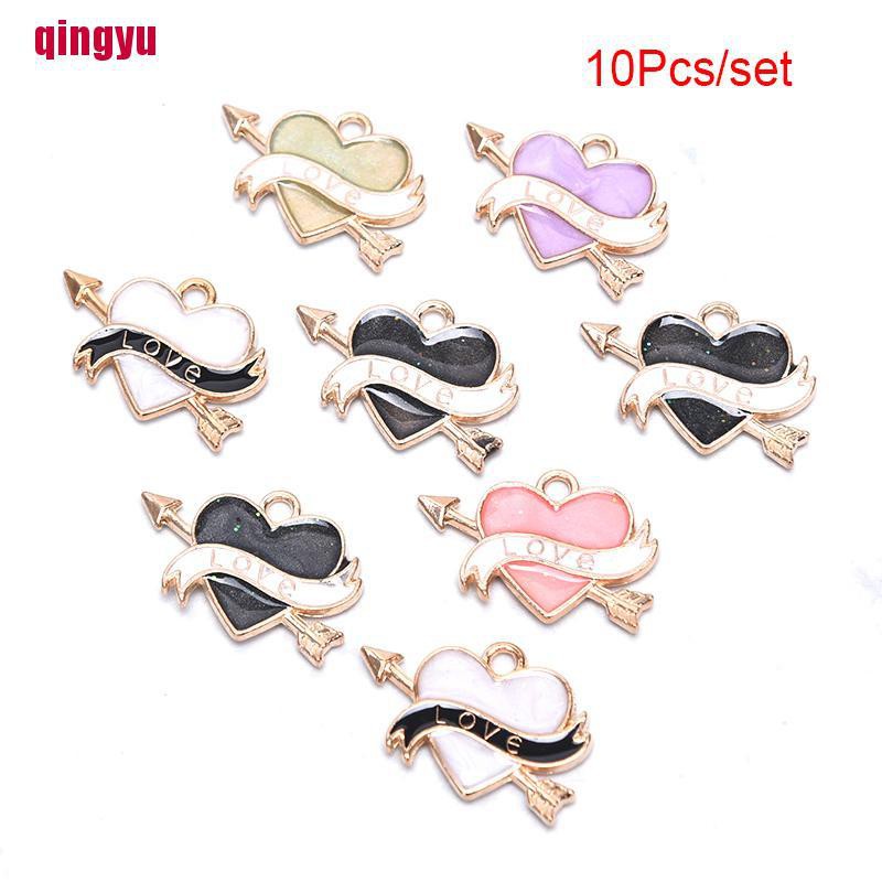 Bộ 10 Mặt Dây Chuyền Tráng Men Hình Trái Tim Tình Yêu