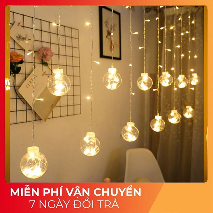 ĐÈN DÂY LED TRANG TRÍ HÌNH CẦU - ĐÈN LED TRANG TRÍ PHÒNG NGỦ DẠNG MÀNH RÈM THẢ 3 MÉT, 12 BÓNG HÌNH CẦU TRÒN