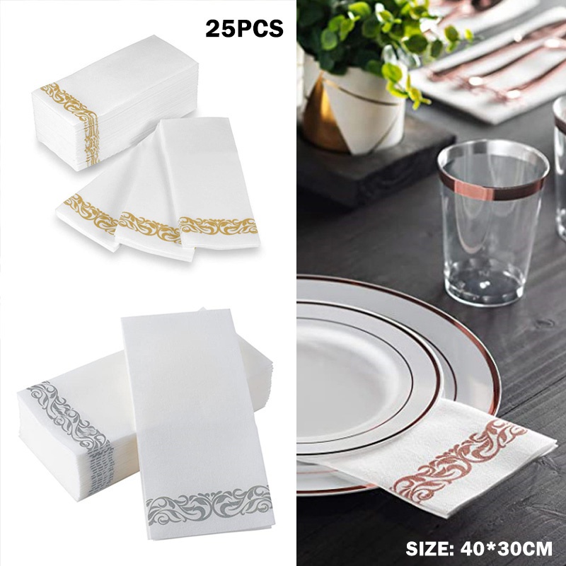 Set 25 Khăn Ăn Giấy Màu Trắng Vàng Kiểu Vintage Thanh Lịch Trang Trí Tiệc Cưới Sinh Nhật