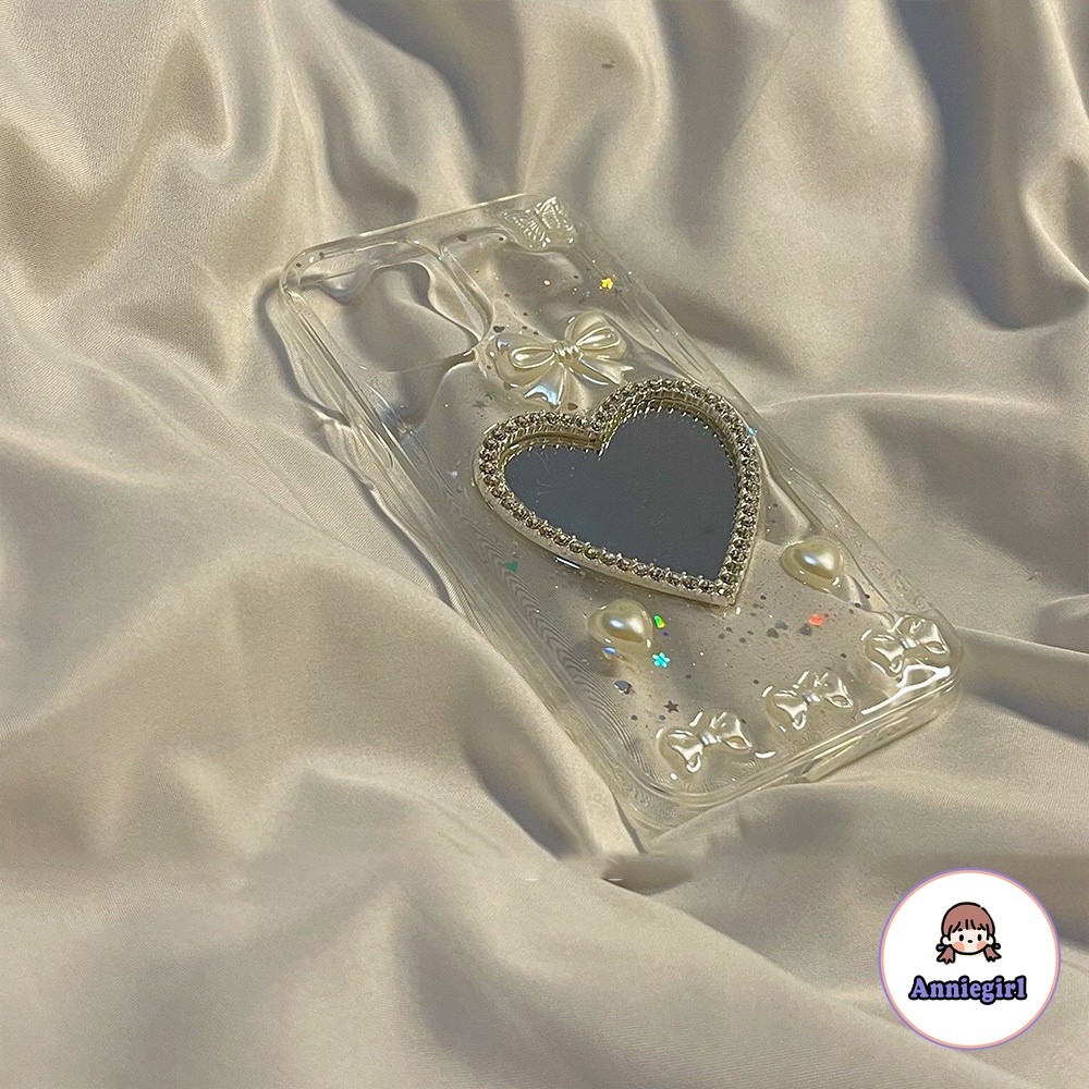 Ốp điện thoại TPU mềm gắn gương trang điểm đính nơ 3D chống dấu vân tay cho IPhone 14 13 12 11 Pro Max 7 Plus
