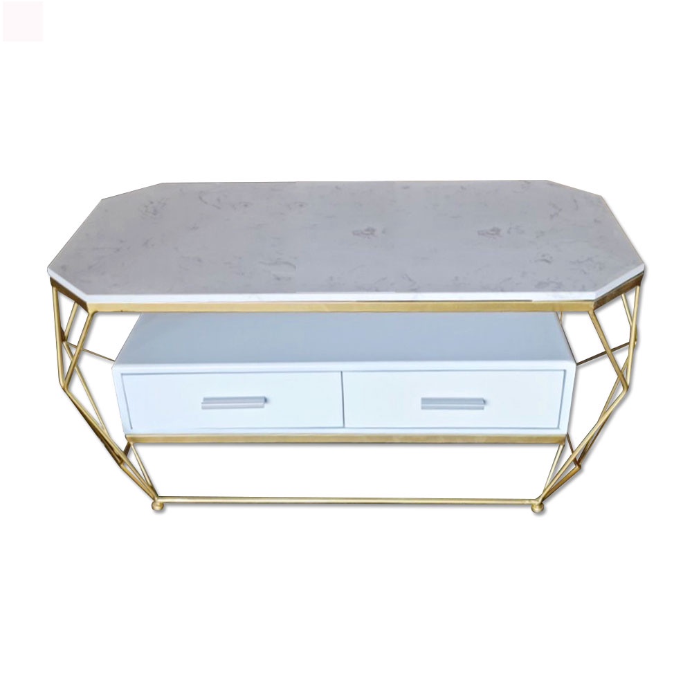 Bàn trà sofa 2 ngăn kéo phòng khách IBIE Paola mặt chữ nhật, chân sắt sơn tĩnh điện, tùy chọn màu sắc, mặt bàn