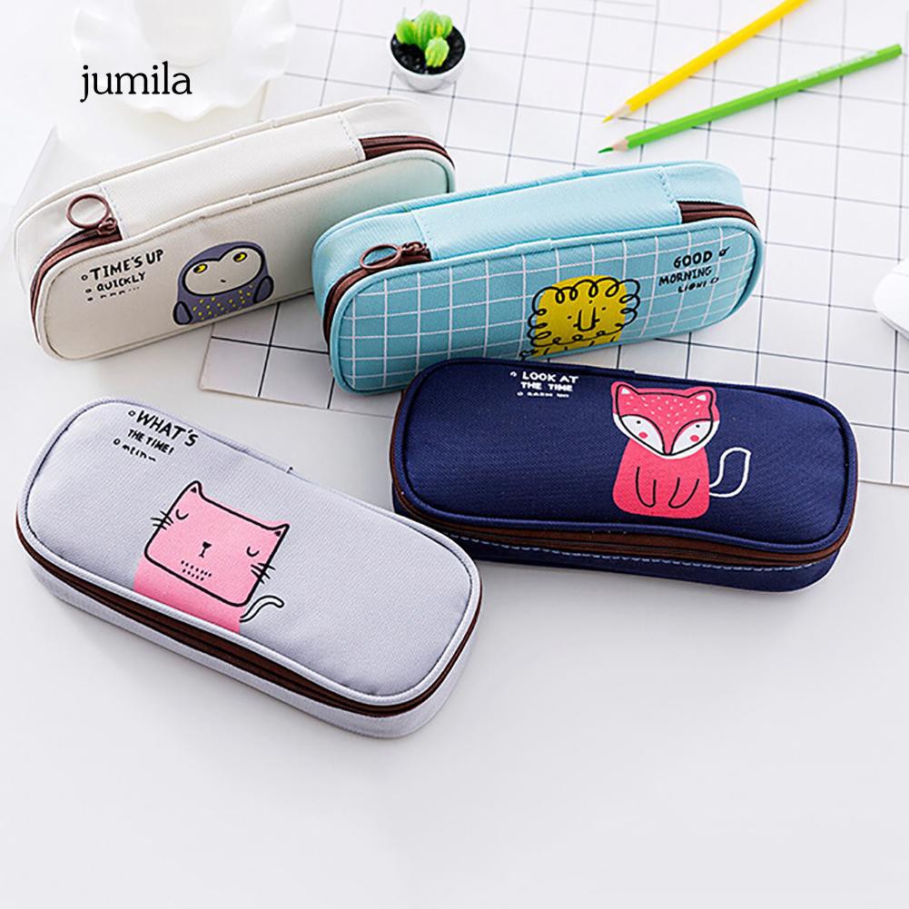 Túi đựng bút chì bằng vải canvas in họa tiết động vật đáng yêu dành cho các bé