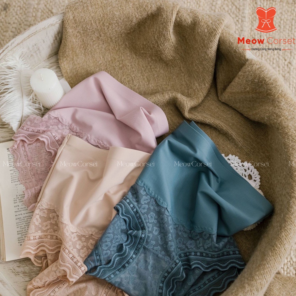 Quần lót su ren hoa cạp cao gen bụng siết eo không viền cao cấp [MEOW Corset]