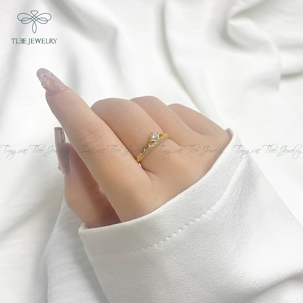 Nhẫn bạc nữ TLEE vương miện nữ hoàng mạ vàng 14k sang trọng NCJ A0148